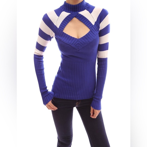 PattyBoutik Royal Blue and White Knit Sweater - Picture 1 of 11